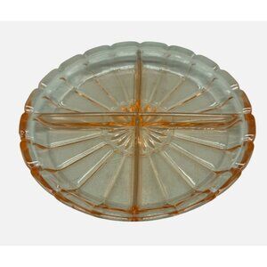 Vtg Glass Divided Serving pink depression relish dish Accents rippled 7.25" READ